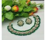 Gyaan Jewels Handmade Gold Plated Glass Earring and Necklace Set Green (Women, Girls) Free Size