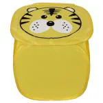 Kuber Industries Laundry Basket | Tiger Print Polyester Foldable Laundry Basket | Collapsible Laundry Basket | Square Storage Box With Lid & Side Handles | 45 Liter | Yellow