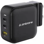 Ambrane 65W Charger Adapter, 3 Ports - 2 Type C & 1 USB for Samsung, Type C Laptops