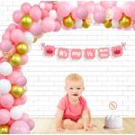 Untumble Half Birthday Decorations for Baby Girl, Pink Six Month Birthday Photo Shoot Pack with 1/2 Cake Topper, Its My 1/2 Birthday Banner, Balloons and Arch Tape (Pink Pack of 53)
