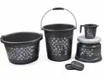 Regalo Bathroom Accessories Set Plastic Bath Set Bathroom Bucket, Mug, Stool,Deep TUB