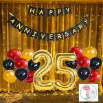 SHANAYA Decoration 25th Happy Anniversary And Foil Balloon Kit (64 Pieces)