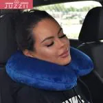 JUZZII Velvet Unisex U-Shaped Neck Rest Pillow for Travel, Car, Train, Flight, Bus saleon (Blue)