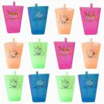 Kartual Return Gift For Kids Birthday Party | Cartoon Printed Sipper With Flexible Straw for Drinking Milk, Juice, Water (Pack of 12, Yellow)