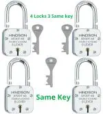 HINDSON Lock and Key, Door Lock for Home, Shop Same Key for Multiple Lock, 4 Same Key Lock Set, Common Key Lock Set of 4 atoot 60(Finish Silver) (60mm Atoot Same 4)