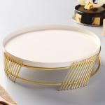 Dudki Metal Round Antique Cake Stand For Multi Purpose Display Stand Gift, (Ivory Colour)