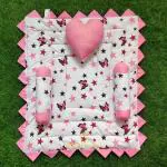 Motherhood Pink Cotton Baby Mattress Bed With Side Support Heart Shaped Pillow