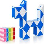 TOYDEN Kipa Gaming Twist Puzzle Magic Snake Cube 24 Pieces Blocks Geometric Brain Teaser Ruler Toy (Blue, White)