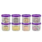 Cutting Edge Purple Plastic Smart Slim Storage Air-Tight And Leak Resistant Round Modular Container, 250 Ml (Set Of 8)