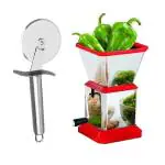 Blue Wonder Stainless Steel SS Pizza Cutter With Solid Plastic Chilly Cutter and (Multicolour, Pack of 2)