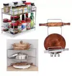KPT Kitchen Rack Steel Presents A Combo Pack Of {Corner Rack+Spice Rack+Chakla Belan Stand}