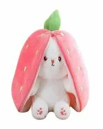 TIKORA Reversible Carrot Strawberry Bunny Plush Toy | Zipper | Cute Stuffed Animal | Rabbit Soft Toy |Age 3 Years and Above
