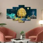 Perpetual Deer Paintings for Wall Decoration - Set Of Five, 3d Scenery Vastu Wall Painting for Living Room Large Size with Frames for Wall Decor and Home Decoration (75 CM X 43 CM)