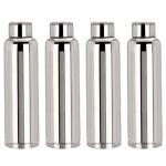 Kuber Industries Silver Stainless Steel Water Bottle - 1 L (Set Of 4)