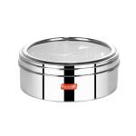 Sumeet Stainless Steel Round Masala (Spice) Box/Organiser with See Through Lid With 7 Containers and Small Spoon Size 10 (1Ltr) (17cm)