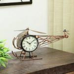 Kaptown Kreations Iron Handmade Helicopter Miniature Analog Table Clock For Home Decor, Office Decor, Tabel Decor, Gift Decorative Item (16x9x10) Inch