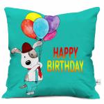 SQUARE DESIGNS Satin Cute Panda Saying Happy Birthday Printed Cushion Cover 12 x 12 with Filler, Blue- Birthday Gift for Girl, Gift for Boy, Gift for Friends