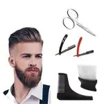 Doberyl Beard Grooming & Trimming Kit for Men Care - Beard Shaping Comb, Neck Duster Brush, Ustra Shaving Razors and Mustache & Beard Cutting Scissors for Styling & Shaping(set of 5)