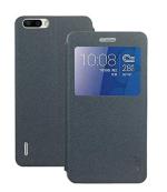 Heartly Huawei Honor 6 Plus Faux Leather Black Back Case Cover