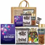 Swad Happy Birthday Gift Hamper Set (Mixed Toffee & Rosted Saunf & Regular 25 Candies Packet Pachak Mukhwas Mouthfreshener, 25 Candy & 2 bottle) with Greeting Card & Jute Bag,Gift Item