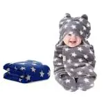 OYO BABY New Born baby blanket All Season Ultrasoft Babies Blanket and Sleeping Bag for kids Dark Blue and Grey Pack of 2