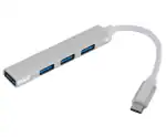Tech Gear Type C USB Hub 4-Port USB 3.0 Data Hub Adapter Portable USB 3 Hub Extension Cable Splitter 4 Ports High Speed Cable Splitter Aluminium Alloy or Phone Computer Pad