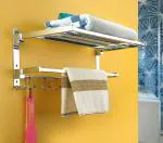 NIJANAM Stainless Steel 24 Inch Long Heavy Double Folding Towel Rack for Bathroom/Towel Stand/Hanger/Rod/Towel Stand