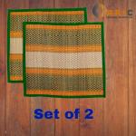Orric Floor Mats Set of 2 18x18 Inches Natural Fiber/River Grass/Madurkathi Handcrafted Pooja Floor Mats/Sitting Mat/Meditation Prayer Mat/Chatai/Aasan(GREEN).