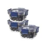 Lock & Lock Leak Proof Heat Resistant Glass Food Storage Container, 300 Ml, Transparent, Set of 3 (LBG205)