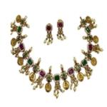 SAG JEWELLERY Emporium Red & Green Choker Ruby & Emerald Stones studded Latest Fashion Beautiful Choker Necklace with Earrings For Girls Pack of 2