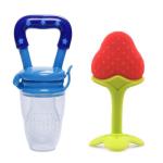 Manan Shopee Kids Strawberry, Blue Silicone Teether With Baby Fruit Nibbler Pacifier (Pack Of 2)