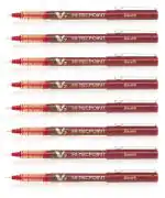 Pilot Hi-Tecpoint V7 Fine Point Liquid Ink Pen | Tip Size - 0.7 MM | Unique Dimple Tip Technology | Ink Colour - Red | Pack of 8