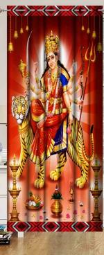 Riftree Devotional 3D Digital Print Eyelet Polyester Curtain for Pooja Room Window Pack of 1 Pieces(sherawali maa, 4 x 5 feet)
