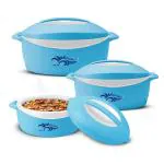 MILTON Delight Jr. Inner Stainless Steel Casserole Gift Set of 3 (520 ml, 820 ml, 1.3 litres), Blue | PU Insulated | BPA Free | Food Grade | Hot & Cold