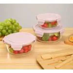 Nimika Pack of 3,Borosilicate Glass Round Food Storage Container Set with Air Vent Lid Airtight Lid Microwave Safe Containers, Glass Lunch Box