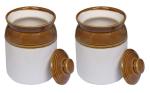 Mkd2 Rise Ceramic Pickle Jars 1 kg (Set of 2) I Cream Pottery Ceramic Cornichon Storage Container Jar for Pickle I Barni for Achar