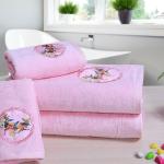 Rangoli Prima Dream 100% Cotton Bath and Hand Towel Set, 450 GSM | Velour Towels with Applique (Pk of 4, Light Pink)