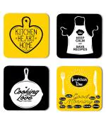 Whats Your Kick Food Lover Kitchen He Art Home Quotes Printed Set of 4 Coaster With Metal Stand