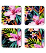 Whats Your Kick Flowers Beautiful Colorful Flower Design Printed Set of 4 Coaster With Metal Stand
