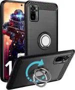 Unistuff Back Case Cover for Mi Redmi Note 10s with Magnetic Kickstand | Premium Matte Finish | Camera Bump Protection | Rubberized Ring Cover - Night Black, 76660