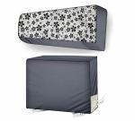 MW Prints Split AC Cover Set of Indoor and Outdoor Unit for 1.5 ton Capacity Dustproof/Water Resistant (Grey Silver Flower)