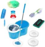 Jsn Bue 360 Degree Rotating Bucket Mop With Stick Refi Button Brush Oofha Foot Brush Tie Brush And Carpet Brush (10 Pieces)