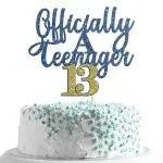 Festiko Glitter Officially A Teenager 13 Cake Topper, 13Th Birthday Cake Decor, Happy 13Th Birthday Cake Supplies For Boy And Girl Blue Gold