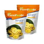 PureFoods Premium Salted Banana Chips | Real South Indian Bananas, Tasty & Healthy Gluten Free Snack Pack of 2, 142g each