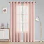 Home Blendz Cotton Linen Solid Sheer Curtain Set with Eyelet Rings Window Curtain - Set of 2 Pcs - Pink - 4.5Ft x6.5Ft