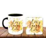 Whats Your Kick Live Love Laugh Colur Background Designed Printed Black Ceramic Coffee Mug and Tea Mug 325 ml with Desky