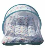 Ssanvi New Born Baby Bedding Set Mosquito Bed Baby Mosquito Net with Bed for New Born Babies with Soft Baby Pillow Baby Bed net ( Pink Age 0-12 Month)