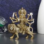 ARTVARKO Decorative Brass Maa Durga Idol Sitting On Lion Statue - 6.5 inch