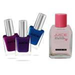 JUICE | 3 NAIL POLISH COMBO 05 (PEARLY MAGENTA - 188 / SAPPHIRE BLUE - 272 / EMINENCE - 273) & 1 NAIL POLISH REMOVER | WATERPROOF & LONG LASTING | PACK OF 4