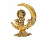Idol Collections Gold Brass Krishna Sitting On Moon, 6 Inch